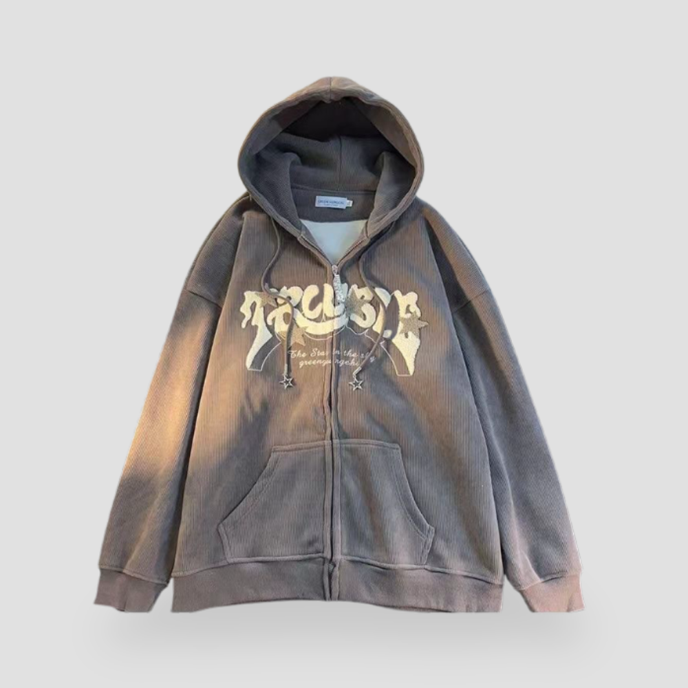 Badhie | Women’s Oversized Ribbed Zip-Up Hoodie – Streetwear Graphic Jacket