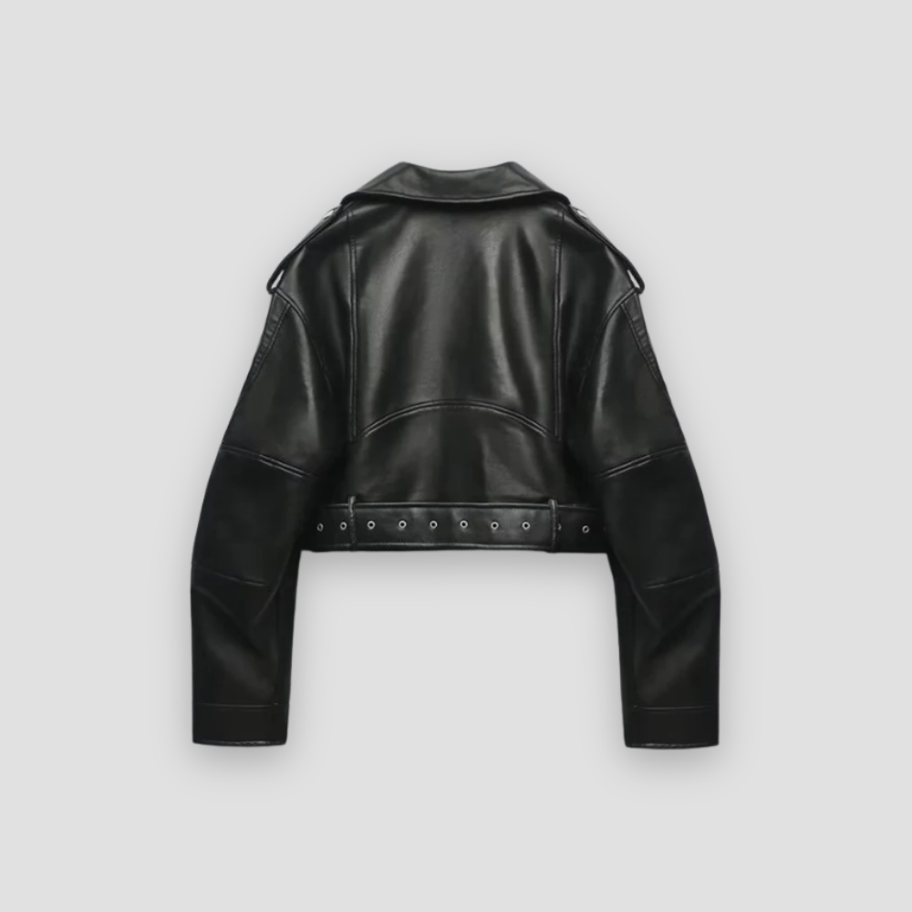 Badhie | Women’s Cropped Faux Leather Zipper Biker Jacket