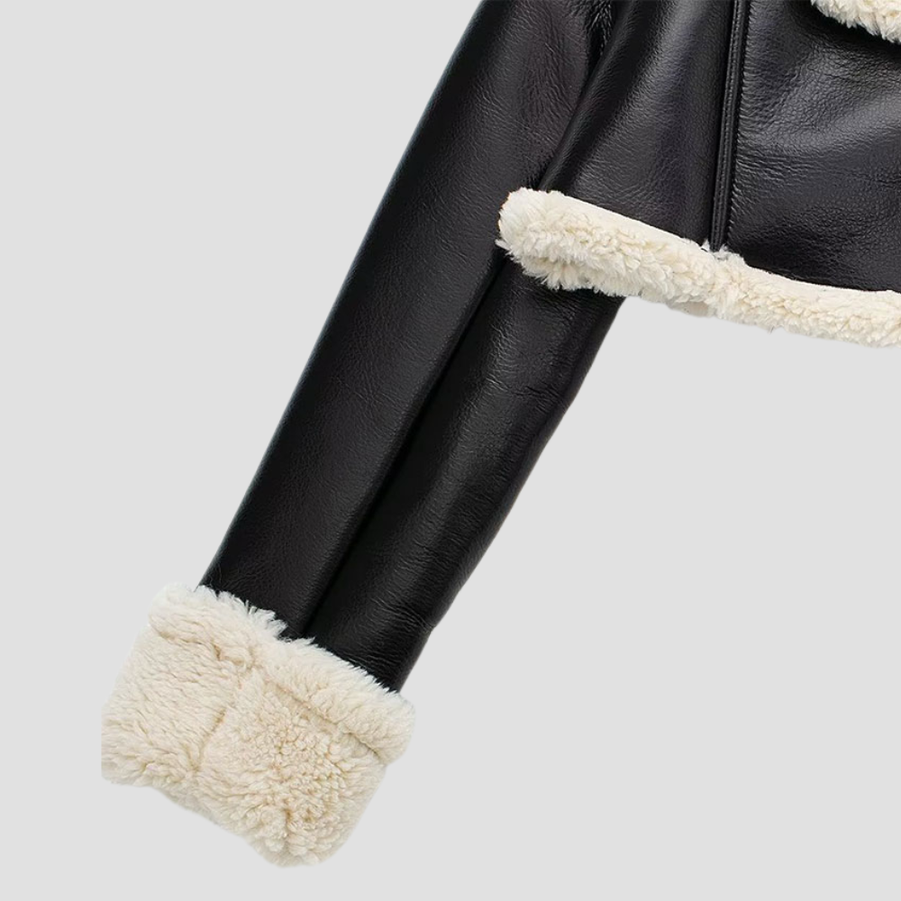 Badhie | Women’s Cropped Faux Shearling Leather Jacket