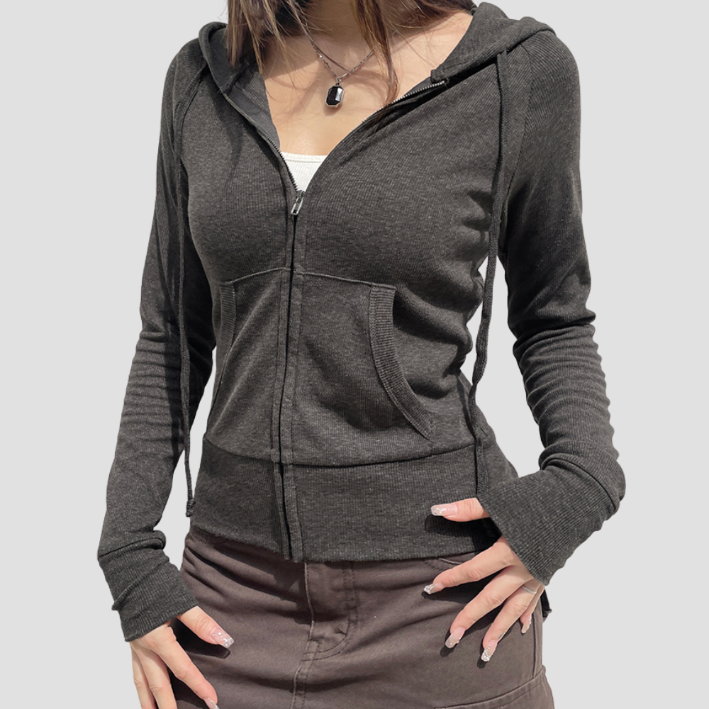 Badhie | Women’s Slim-Fit Zip-Up Hoodie Casual Streetwear Jacket with Pockets