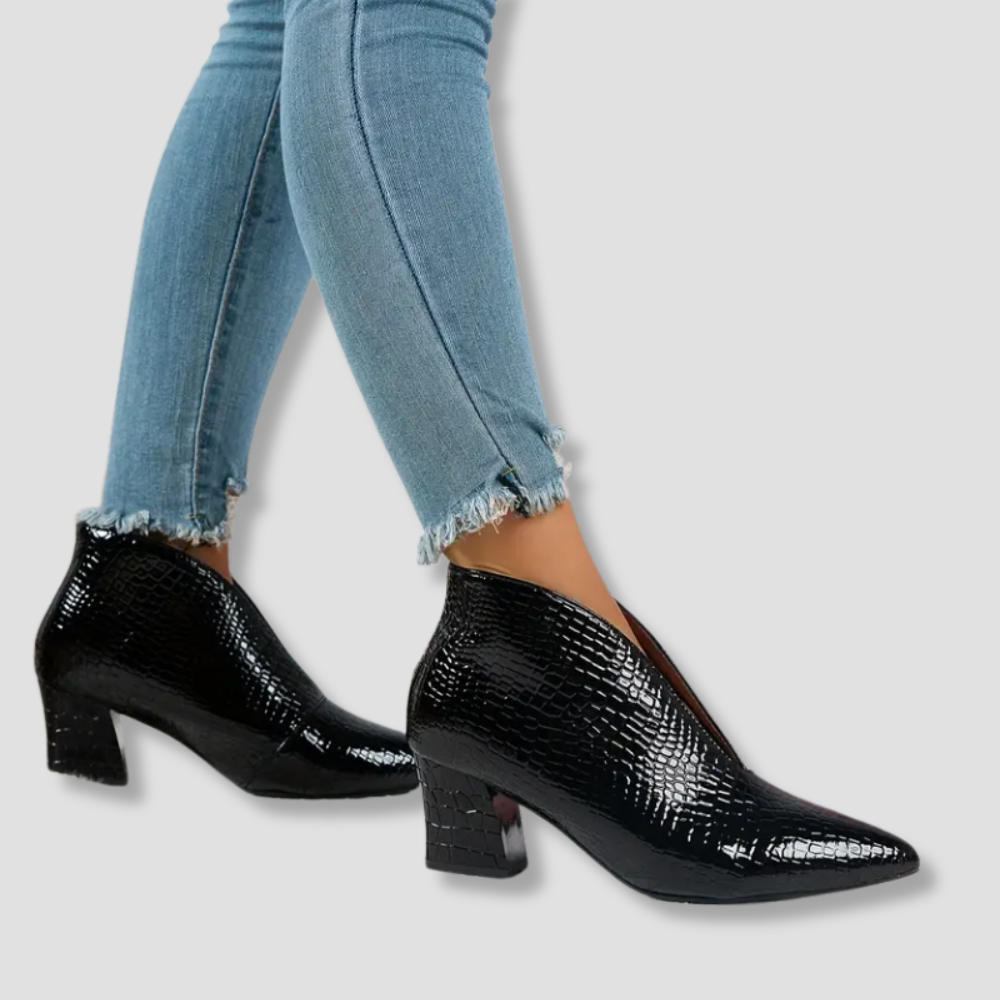 Badhie | Women’s Croc-Embossed Pointed Ankle Boots