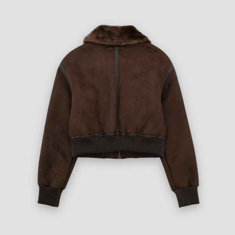 Badhie | Women’s Chocolate Brown Cropped Shearling Bomber Jacket