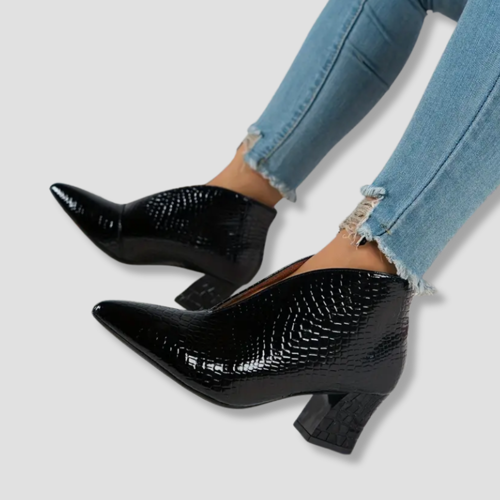 Badhie | Women’s Croc-Embossed Pointed Ankle Boots