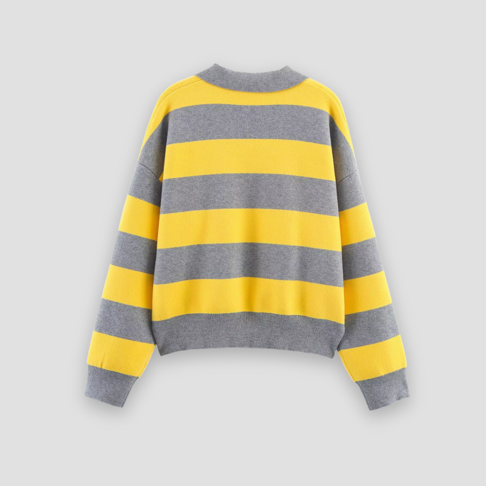 Badhie | Women’s Striped V-Neck Collar Knit Sweater