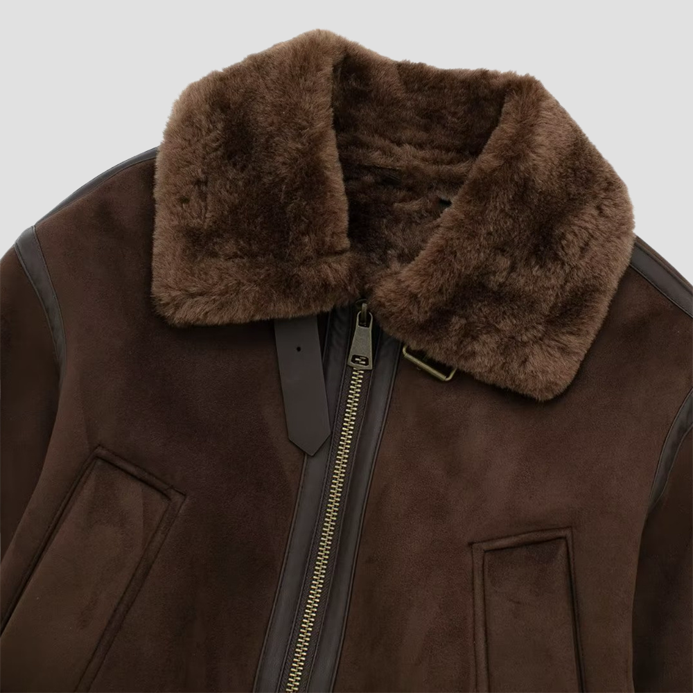 Badhie | Women’s Chocolate Brown Cropped Shearling Bomber Jacket