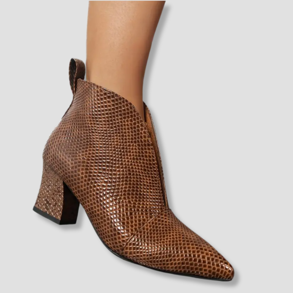 Badhie | Women’s Croc-Embossed Pointed Ankle Boots