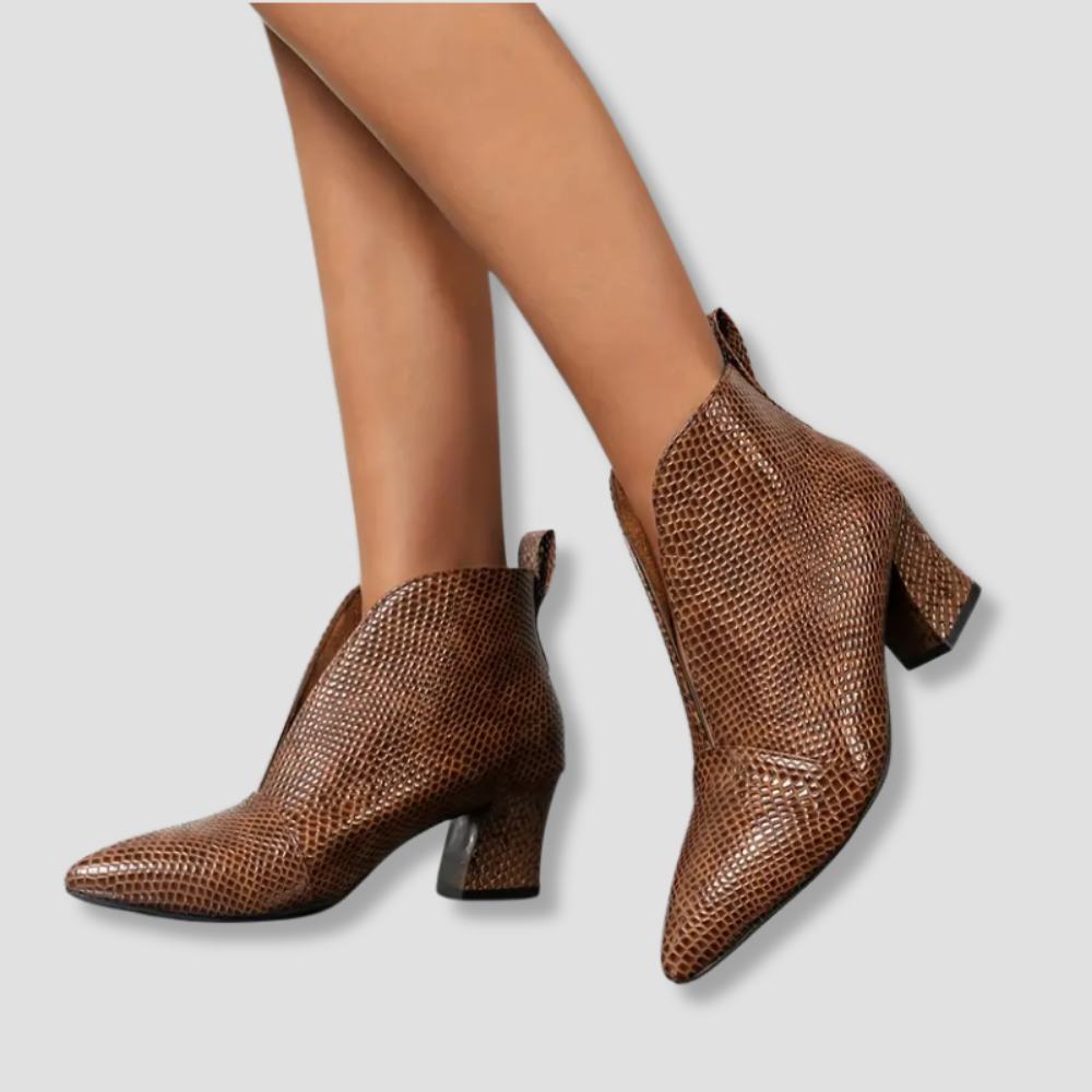 Badhie | Women’s Croc-Embossed Pointed Ankle Boots