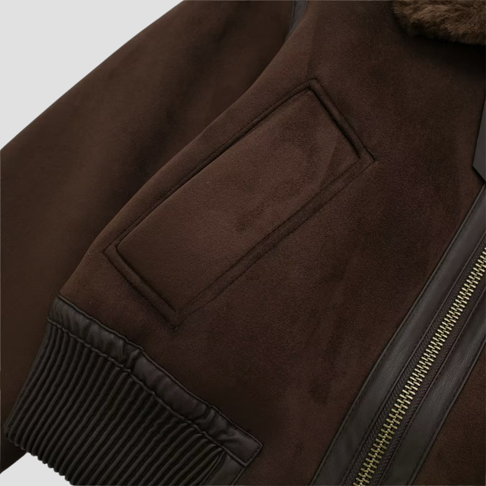 Badhie | Women’s Chocolate Brown Cropped Shearling Bomber Jacket