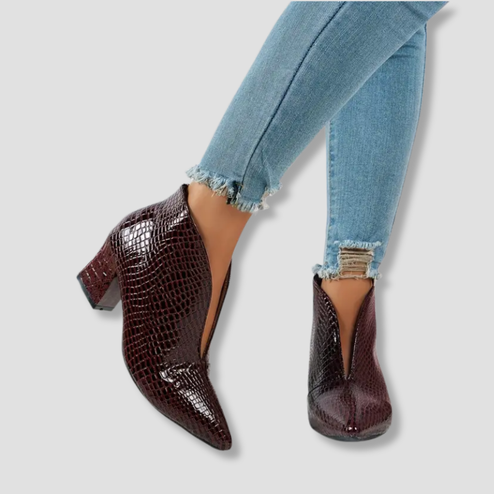 Badhie | Women’s Croc-Embossed Pointed Ankle Boots