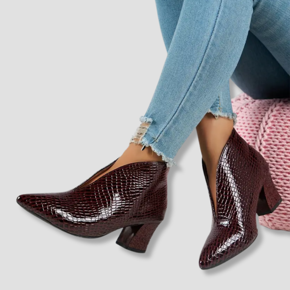 Badhie | Women’s Croc-Embossed Pointed Ankle Boots