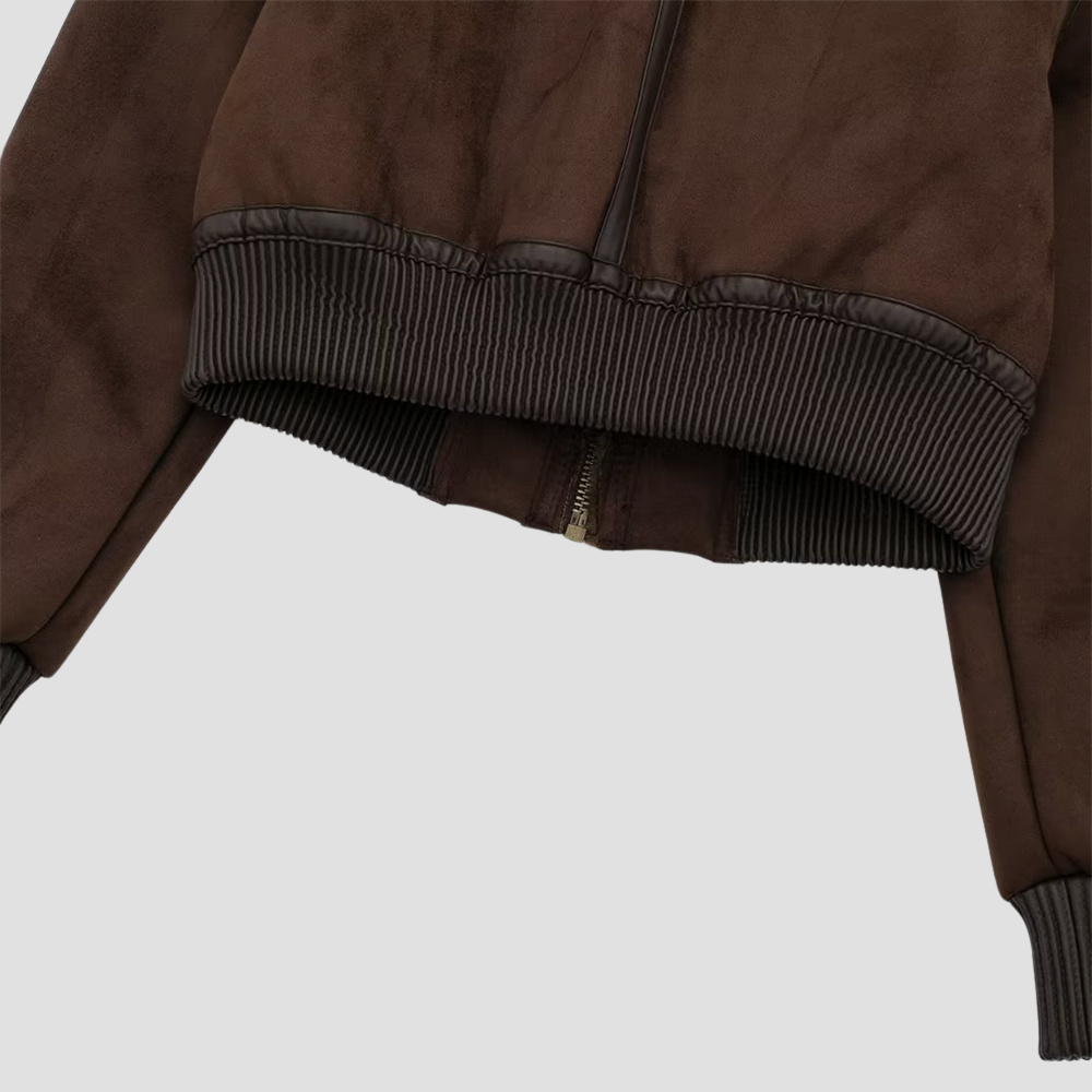 Badhie | Women’s Chocolate Brown Cropped Shearling Bomber Jacket