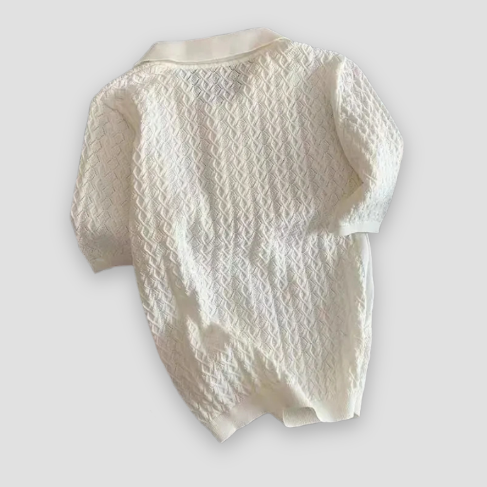 Badhie | Women’s Textured Knit Polo Top with Gold Button Detail