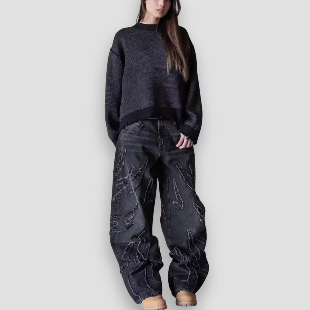 Badhie | Women’s Flame Stitch Wide-Leg Denim
