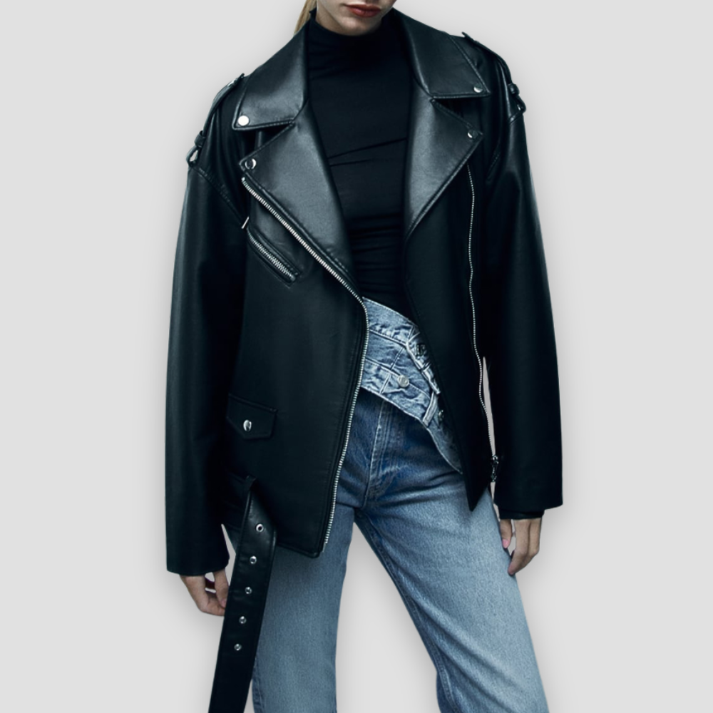 Badhie | Women’s Oversized Faux Leather Biker Jacket