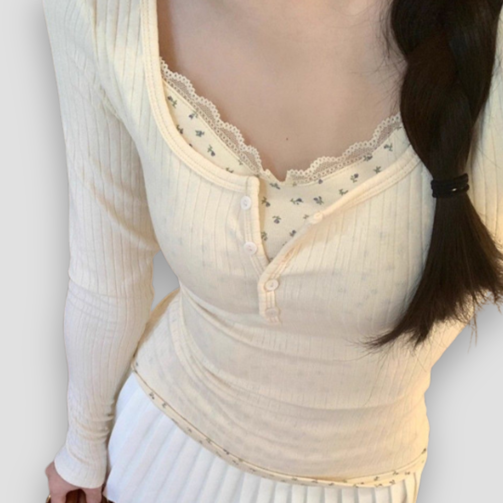 Badhie | Women’s Long Sleeve Ribbed Lace Trim Top