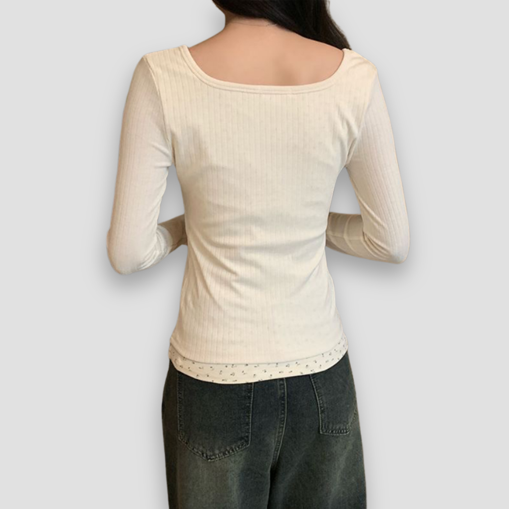 Badhie | Women’s Long Sleeve Ribbed Lace Trim Top