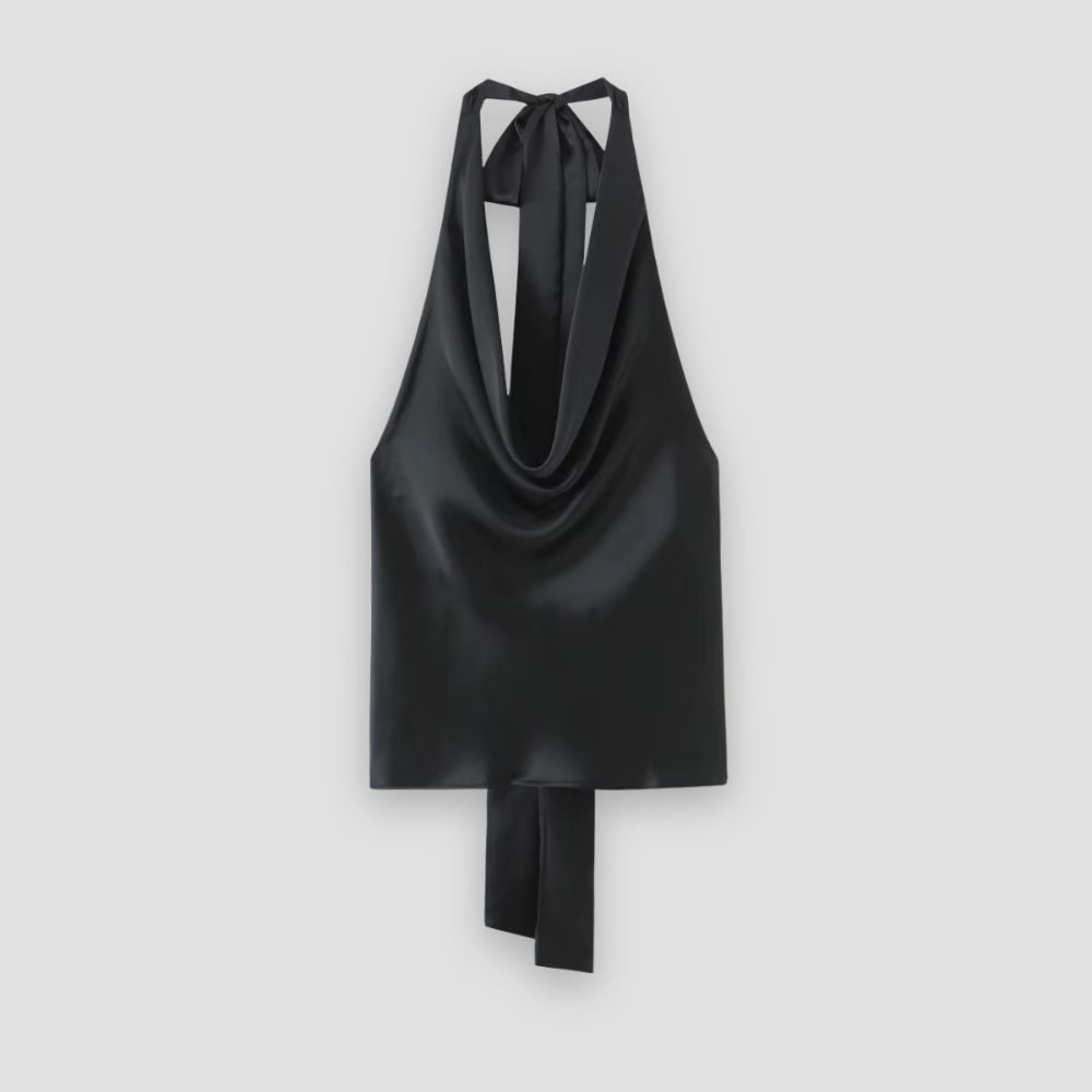 Badhie | Women’s Satin Cowl-Neck Tie-Back Halter Top