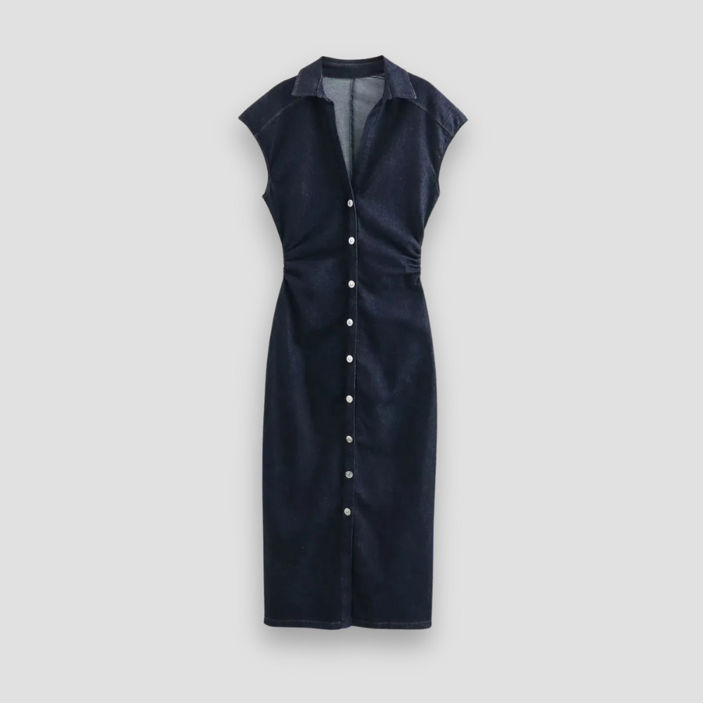 Badhie | Women's Dark Rinse Denim Cap Sleeve Midi Dress