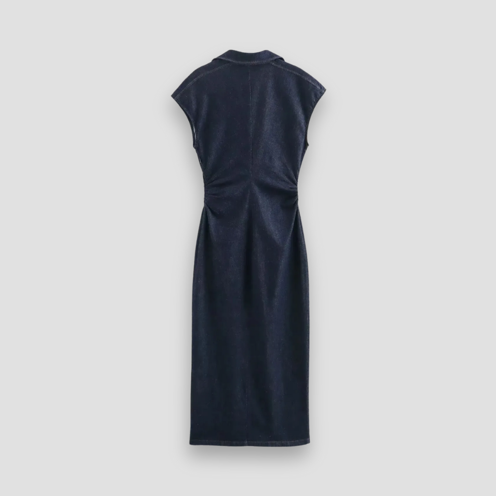 Badhie | Women's Dark Rinse Denim Cap Sleeve Midi Dress