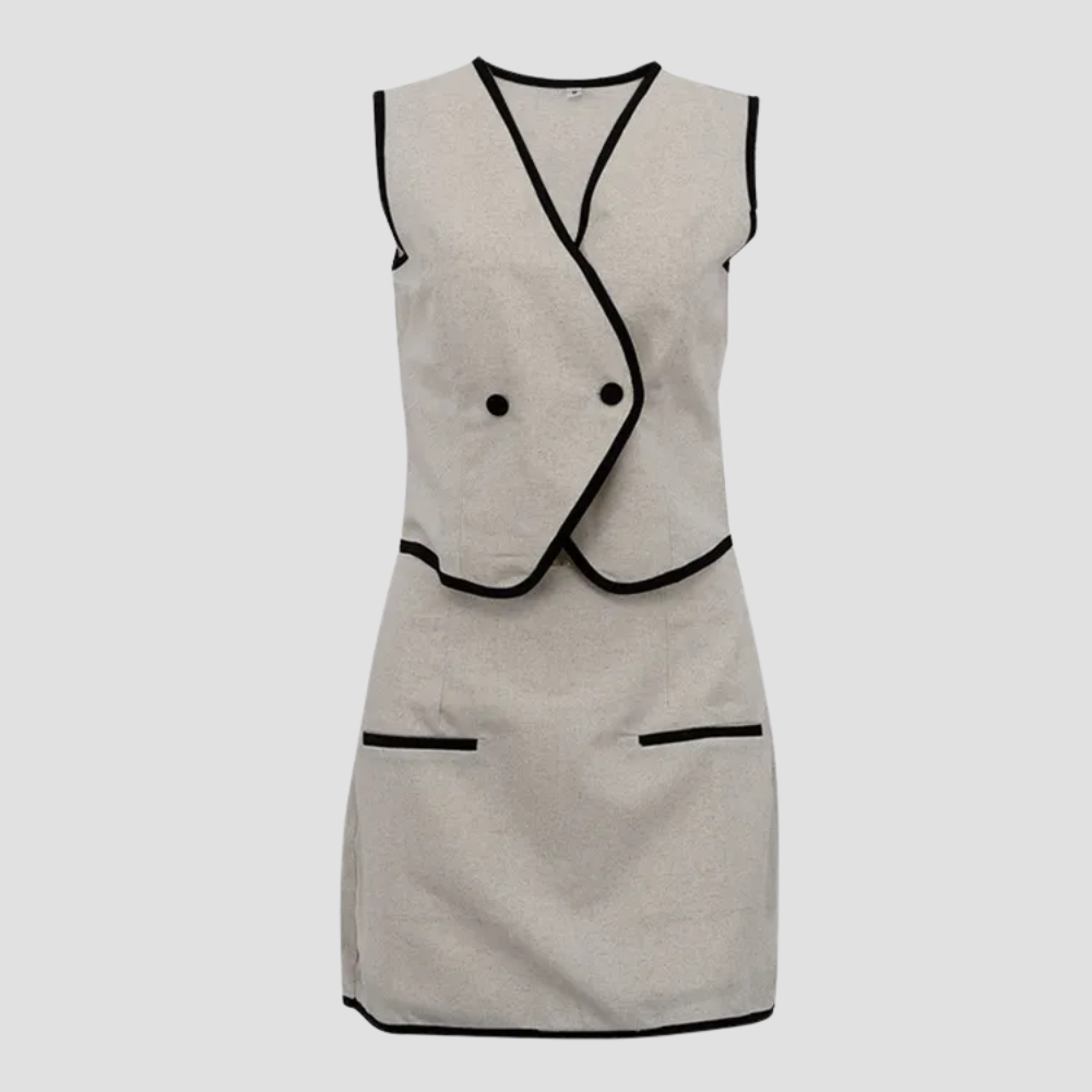 Badhie | Women’s Asymmetrical Contrast Trim Two-Piece Set