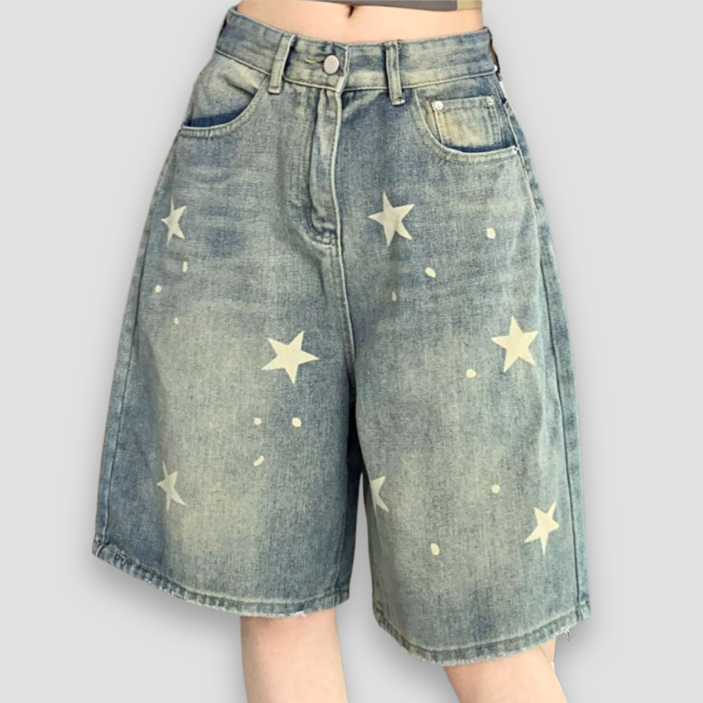 Badhie | Women’s Vintage Star-Print Denim Bermuda Shorts