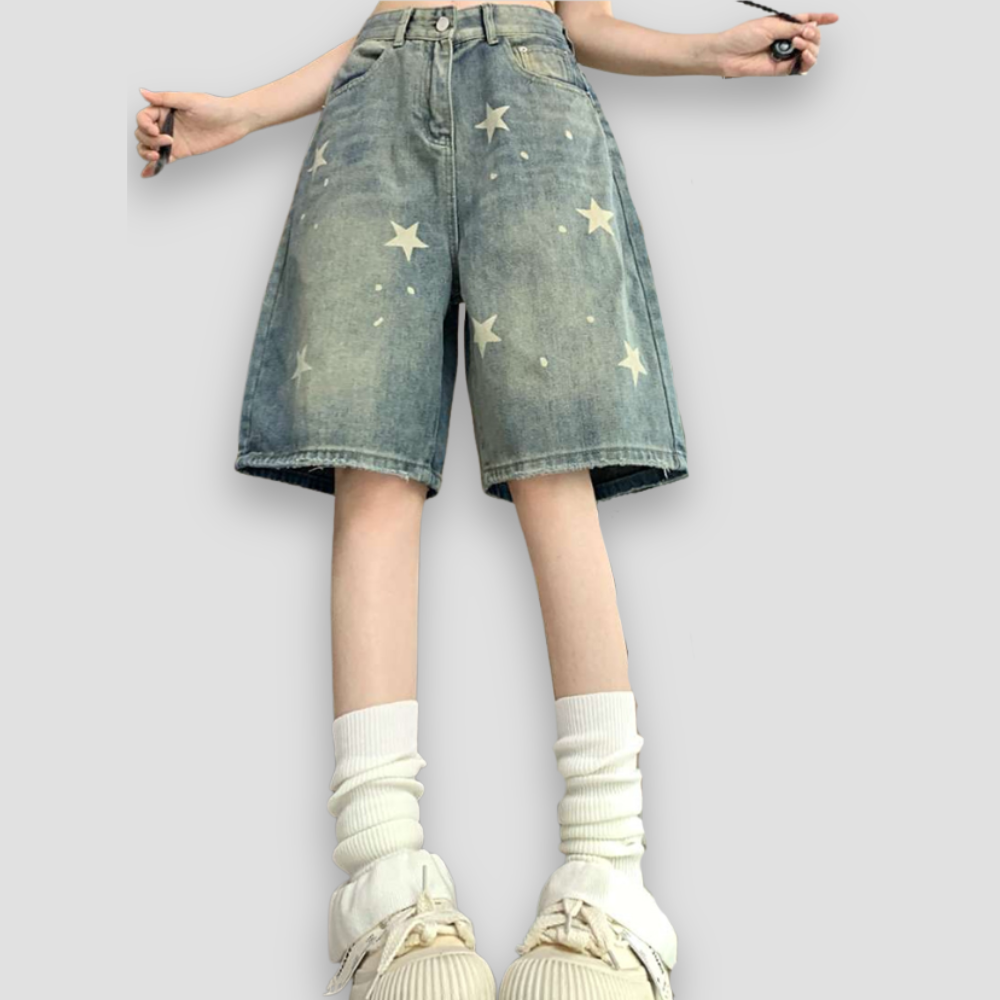 Badhie | Women’s Vintage Star-Print Denim Bermuda Shorts