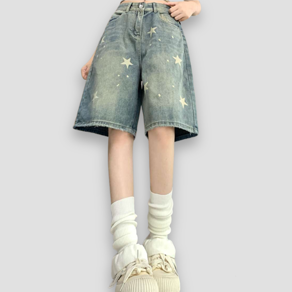 Badhie | Women’s Vintage Star-Print Denim Bermuda Shorts