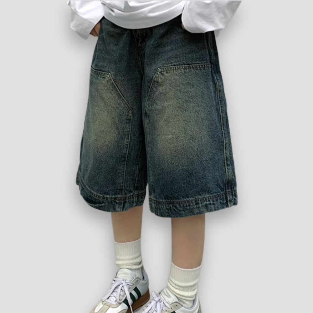 Badhie | Women’s Vintage Wash Wide-Leg Denim Bermuda Shorts