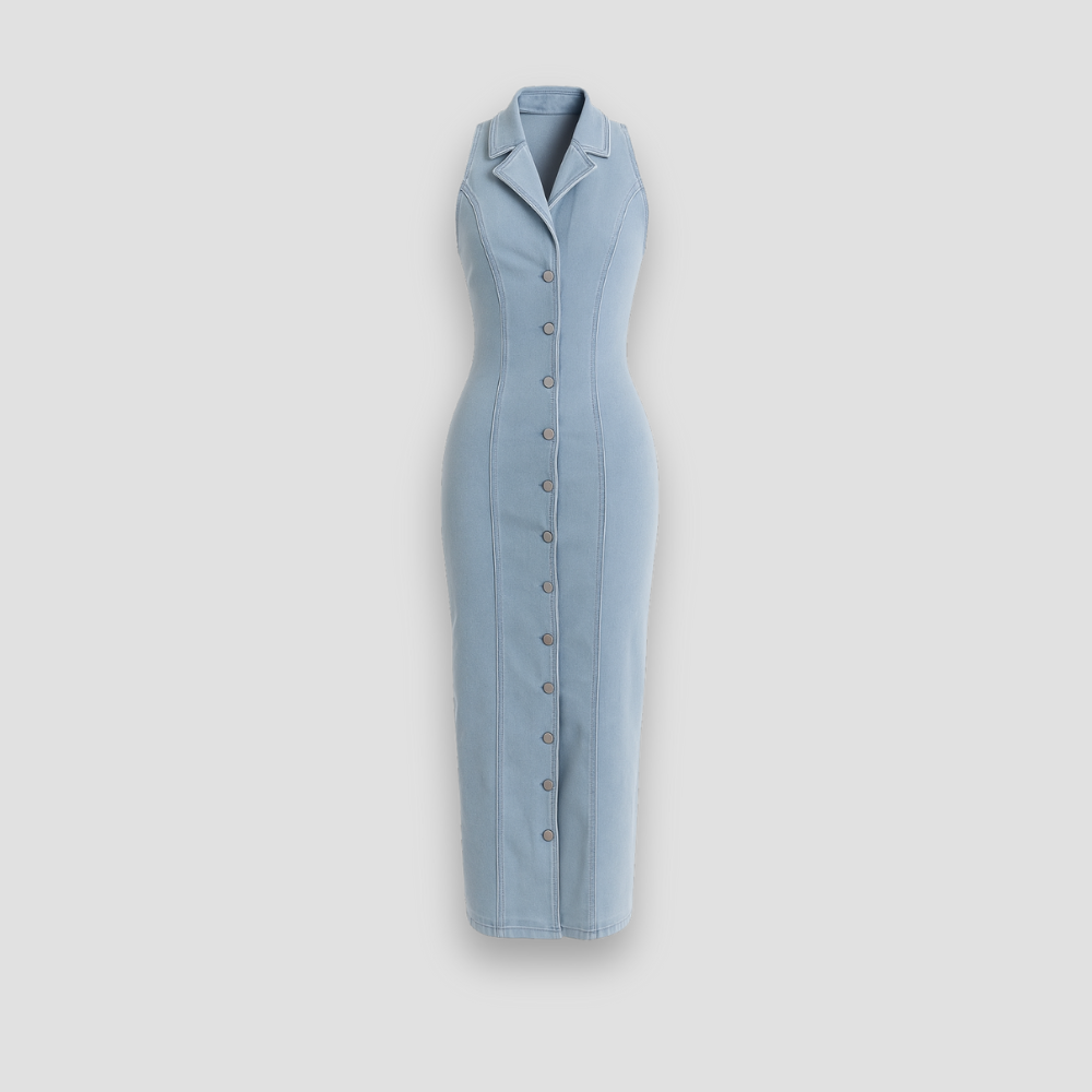 Badhie | Women's Sleeveless Button-Up Denim Maxi Dress