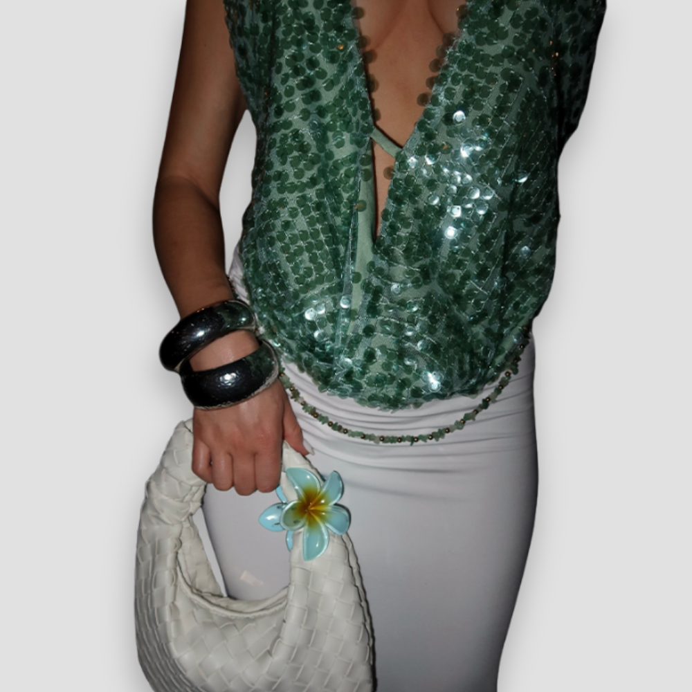 Badhie | Women's Sequin Drape Halter Top