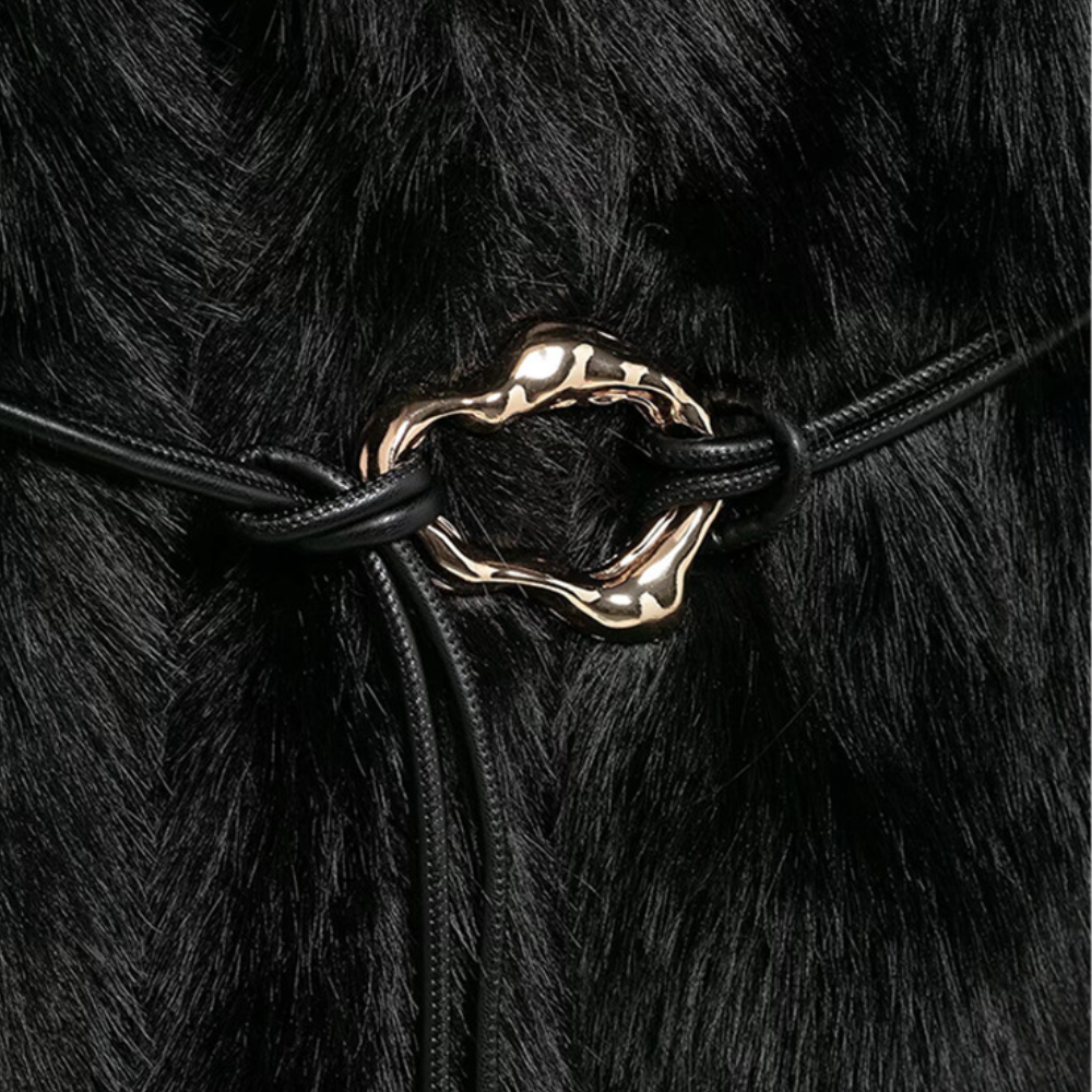 Badhie | Women's Belt Medium Long Chic Fur Coat