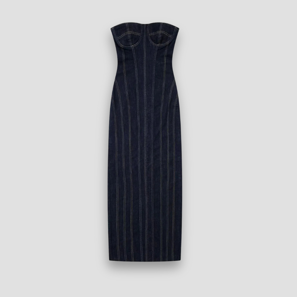 Badhie | Women's Long Backless Denim Elegant Dress