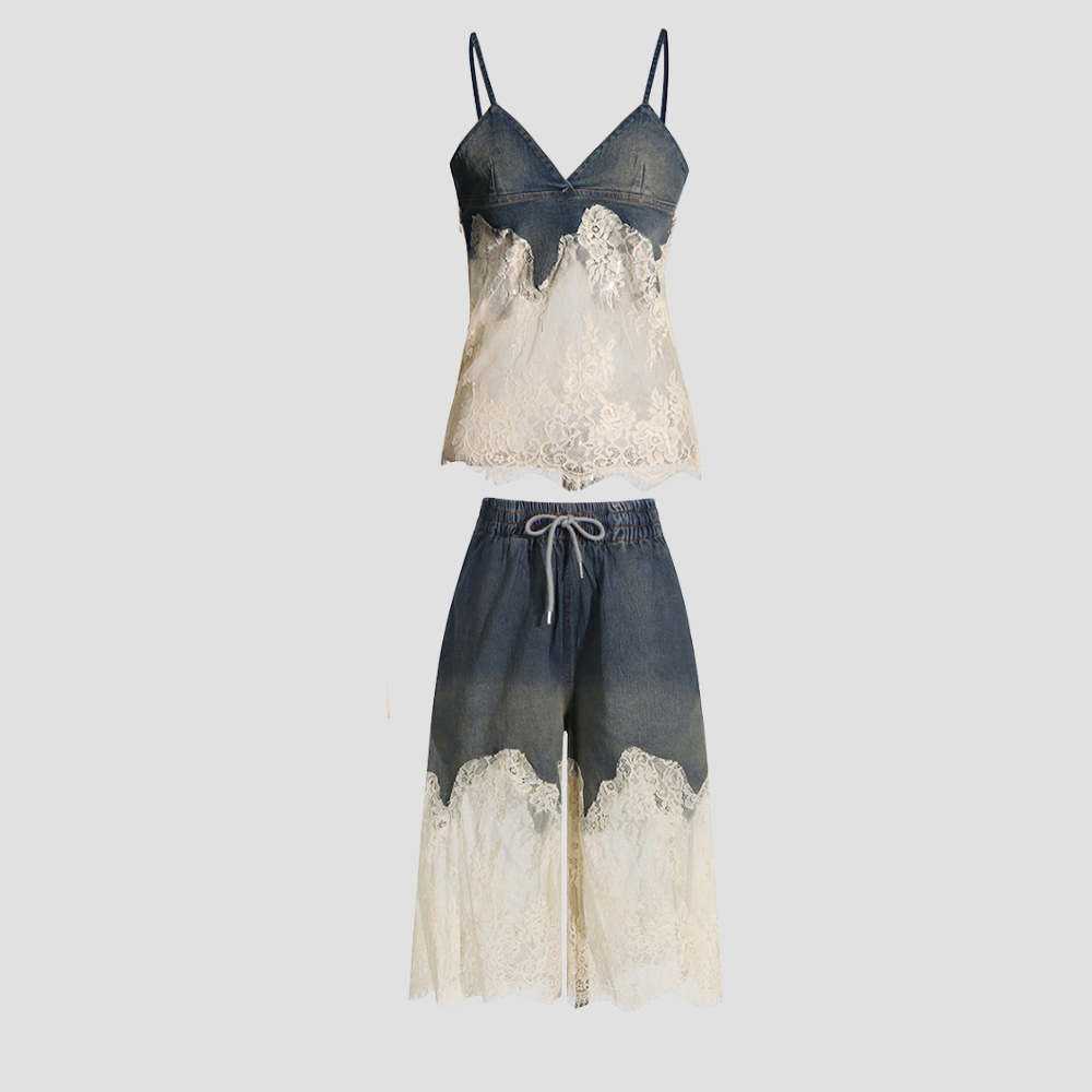 Badhie | Women's Denim & Lace Two-Piece Set