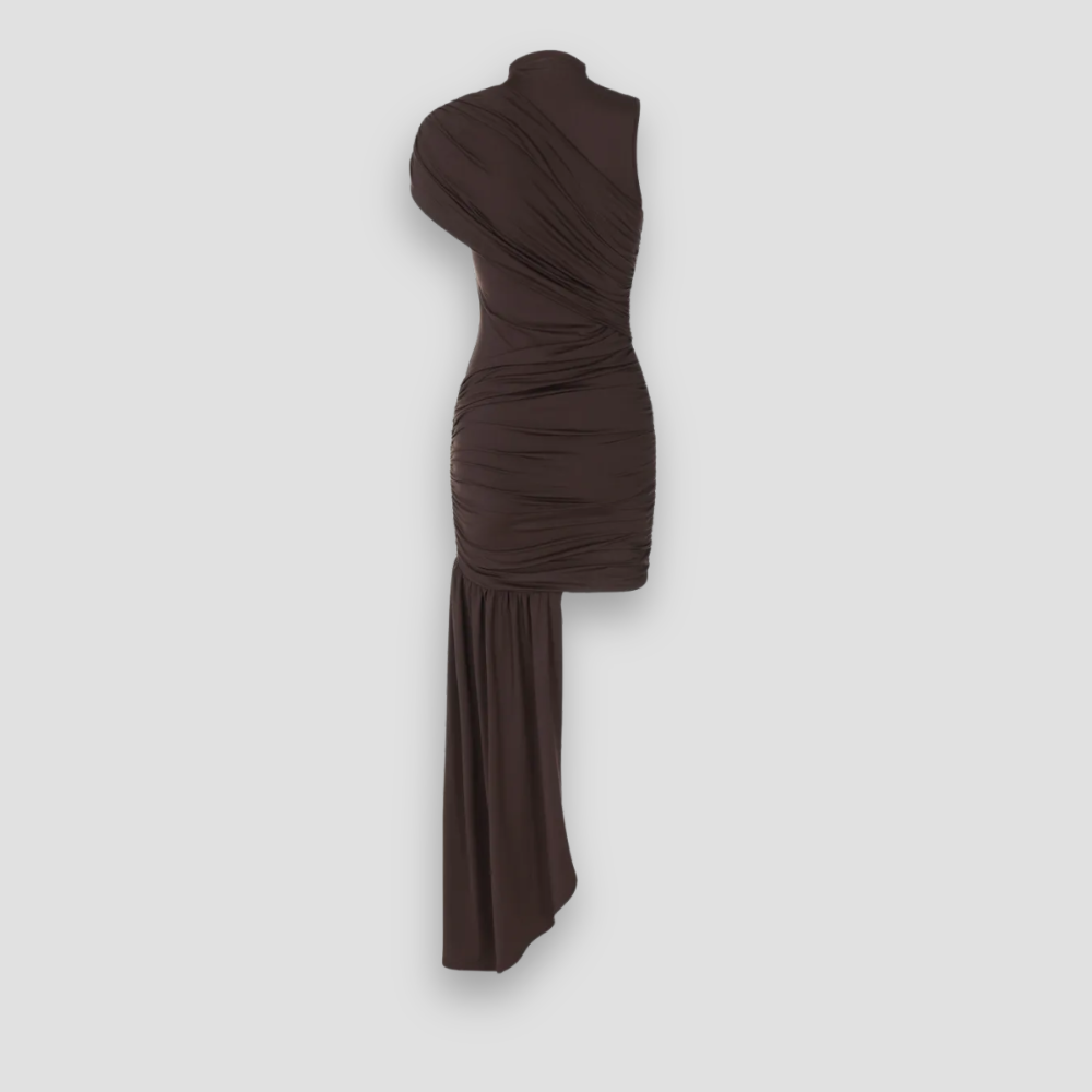 Badhie | Women's Ruched One-Shoulder Mini Dress with Drape Detail