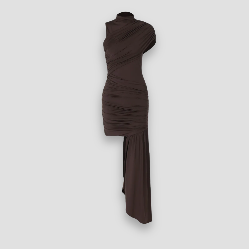 Badhie | Women's Ruched One-Shoulder Mini Dress with Drape Detail