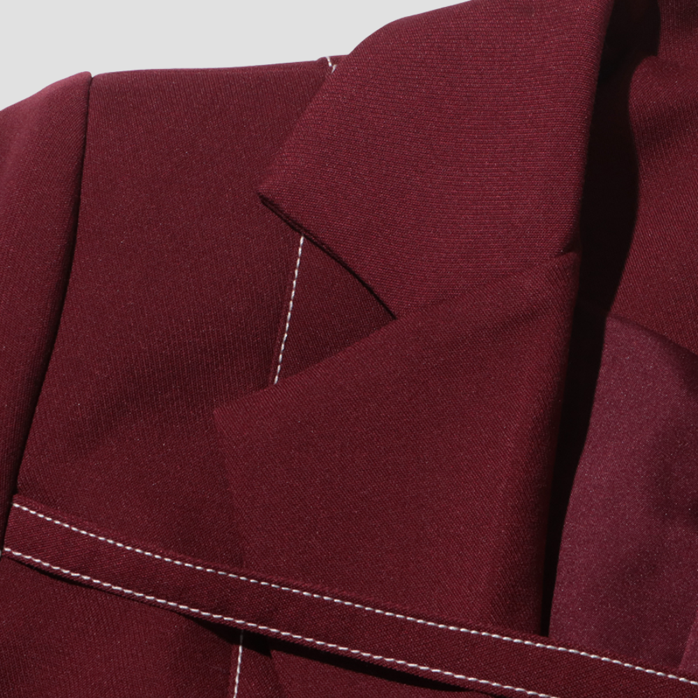 Badhie | Women's Wine Contrast-Stitch Blazer & Pant Set