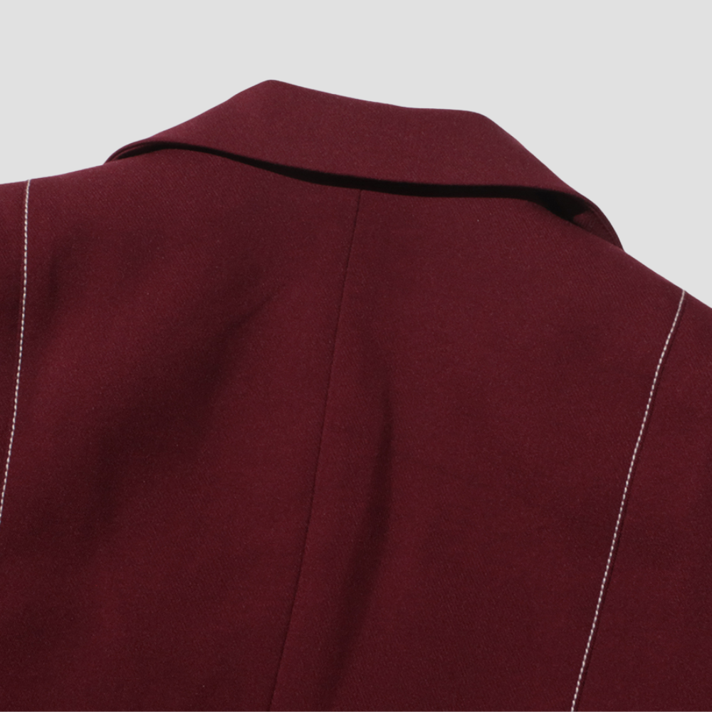 Badhie | Women's Wine Contrast-Stitch Blazer & Pant Set