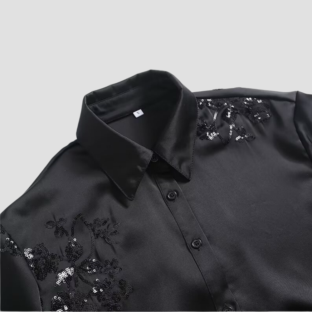 Badhie | Women's Sequin Floral Glitter Button-Up & Pant Set
