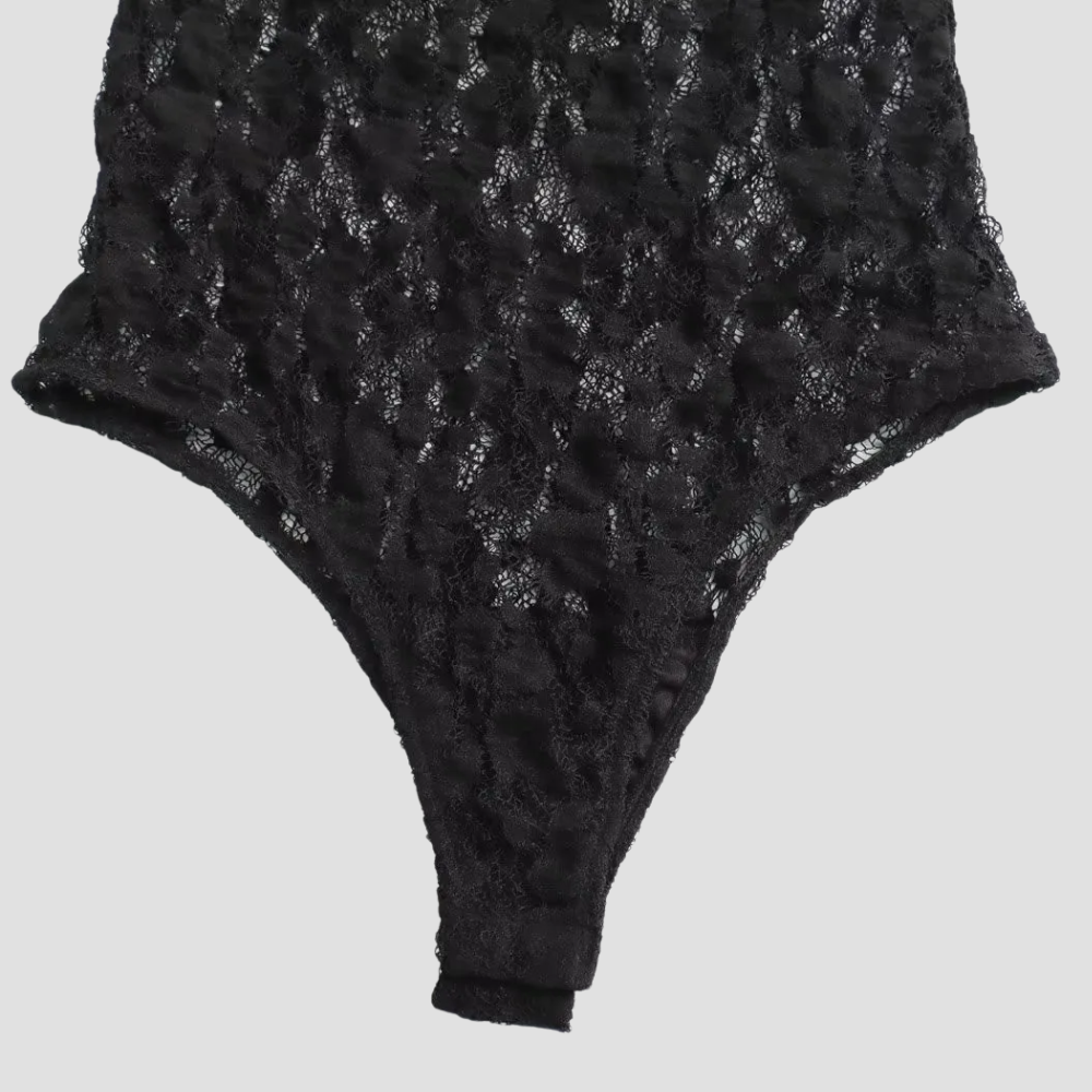Badhie | Women’s Black Lace Sheer Bodysuit & Pant Set