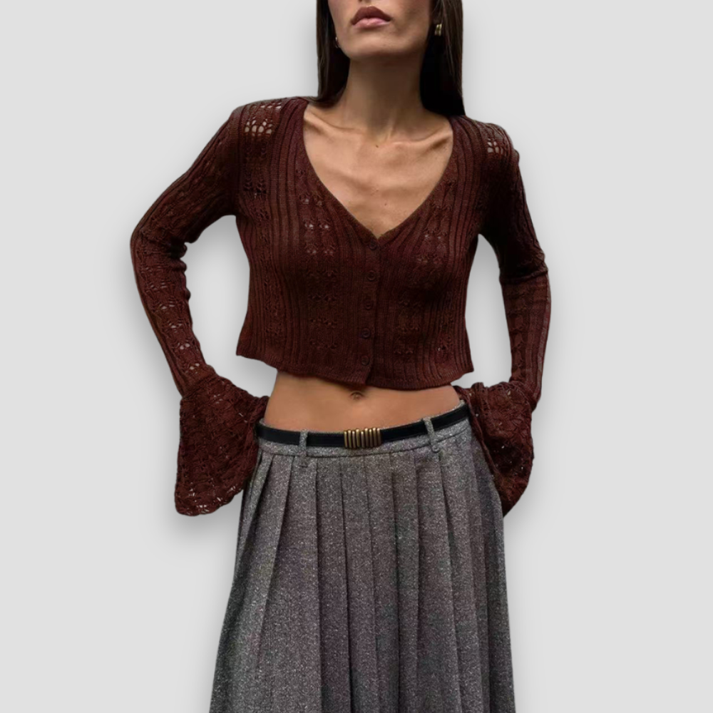 Badhie | Women’s Cropped Flare-Sleeve Knit Cardigan