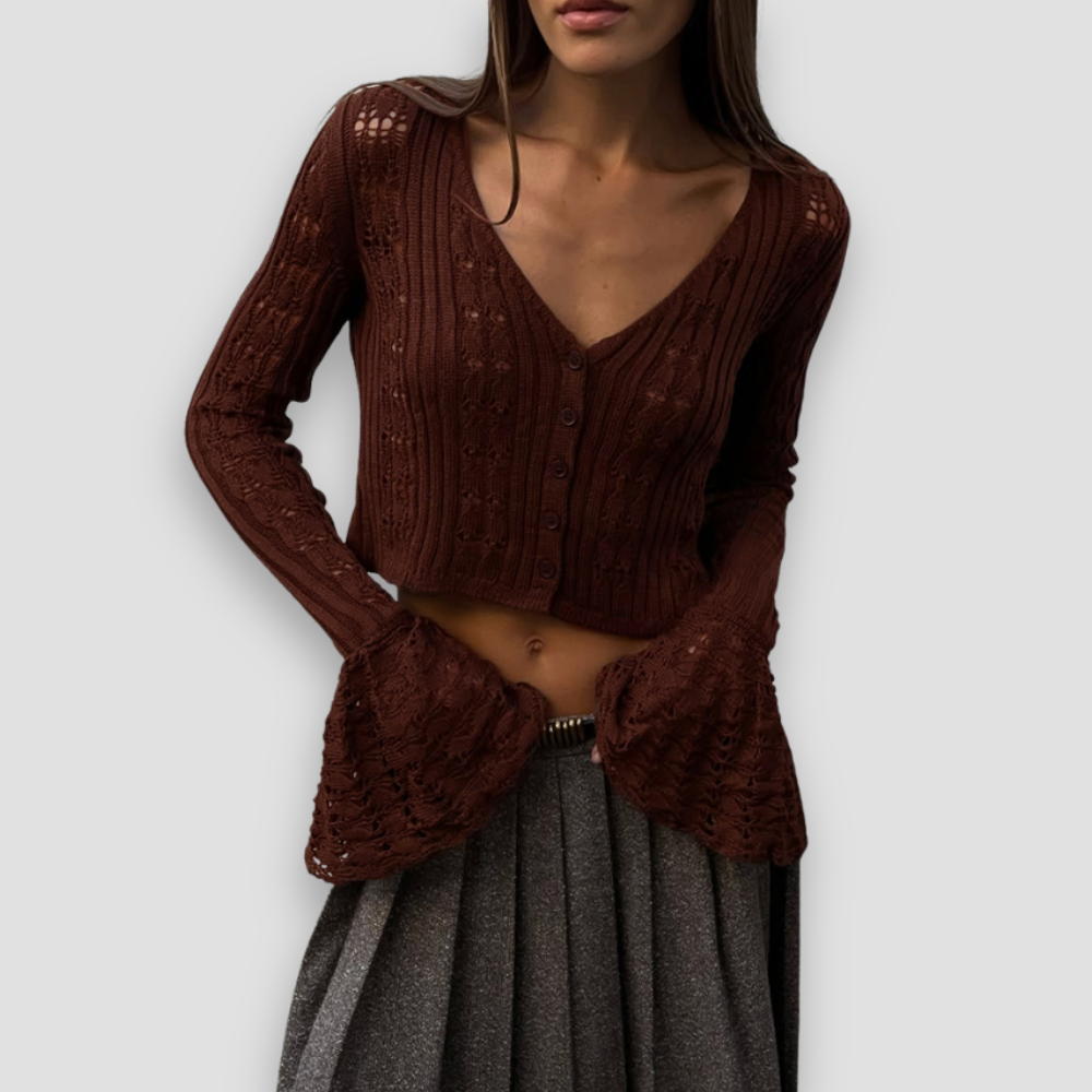 Badhie | Women’s Cropped Flare-Sleeve Knit Cardigan