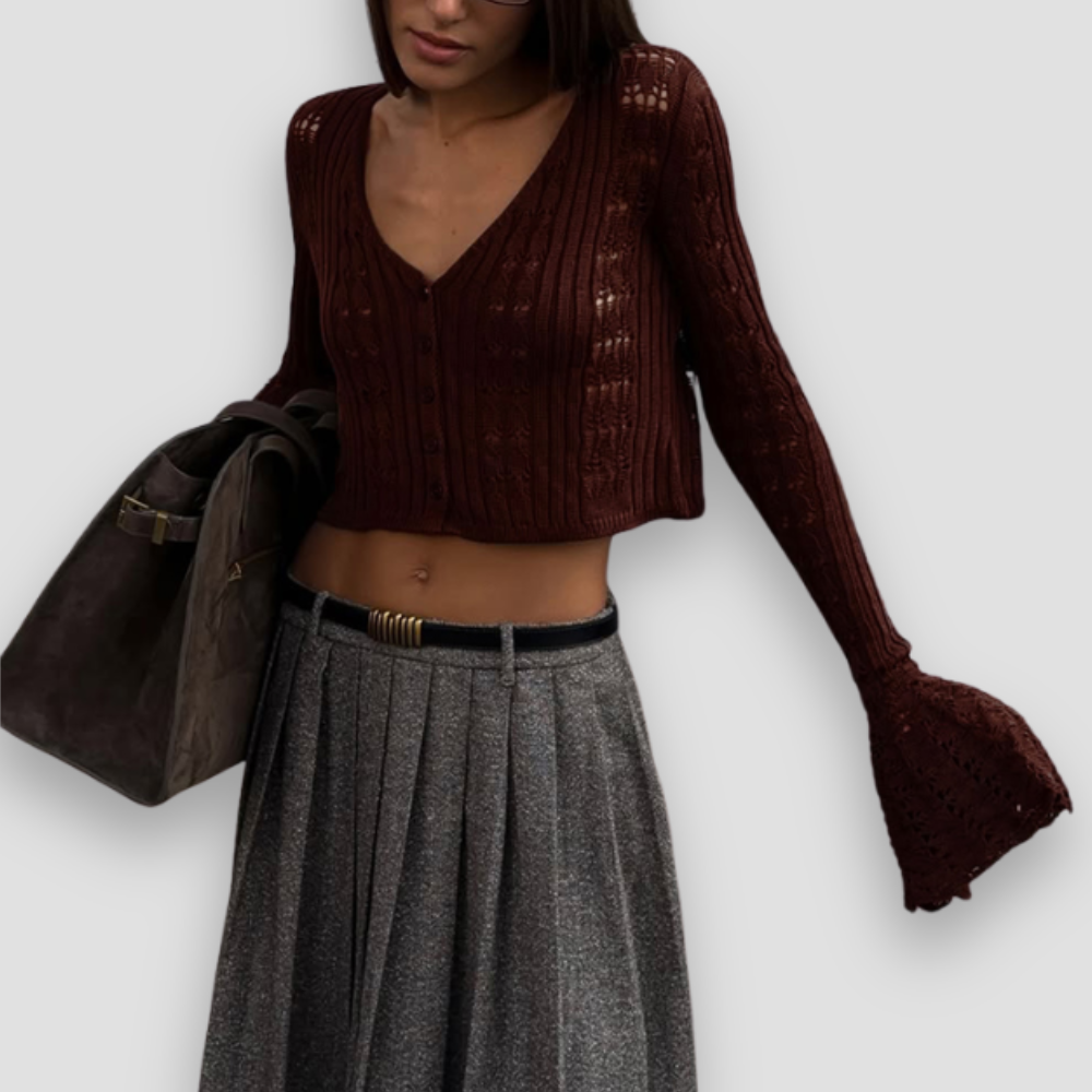 Badhie | Women’s Cropped Flare-Sleeve Knit Cardigan