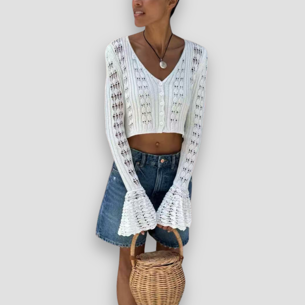 Badhie | Women’s Cropped Flare-Sleeve Knit Cardigan