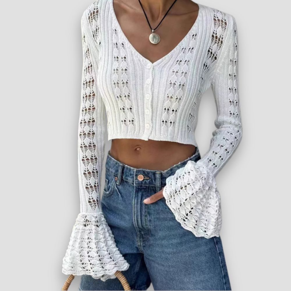 Badhie | Women’s Cropped Flare-Sleeve Knit Cardigan