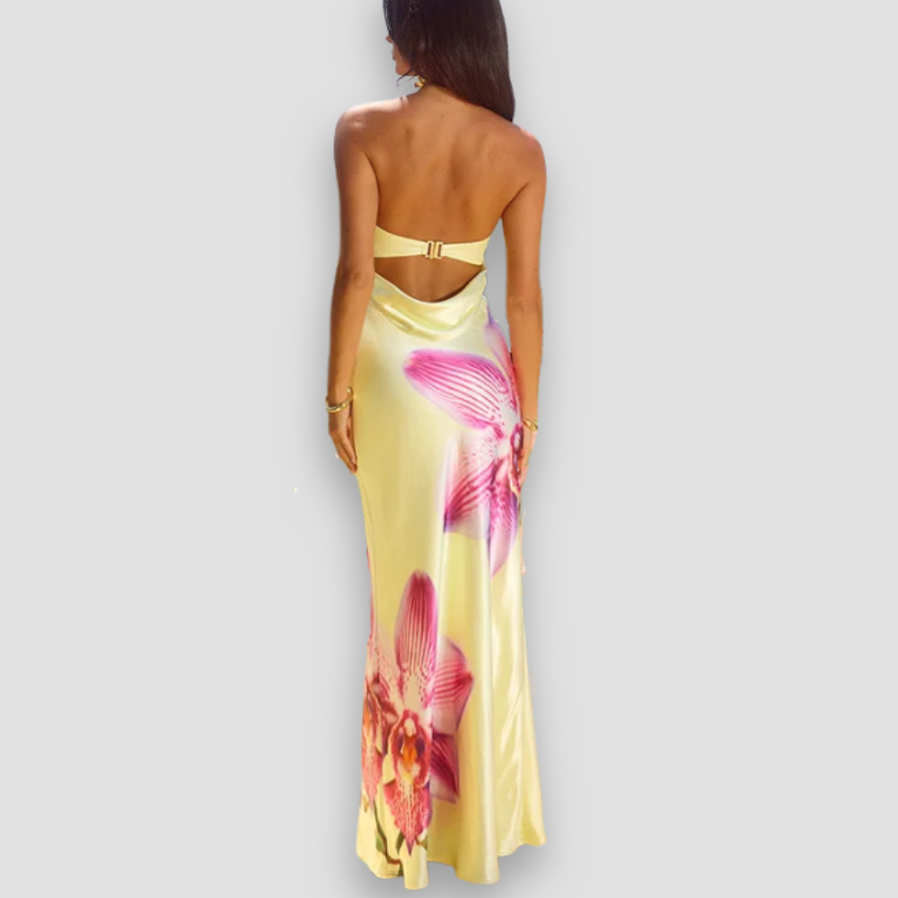 Badhie | Women’s Orchid Bloom Satin Maxi Dress