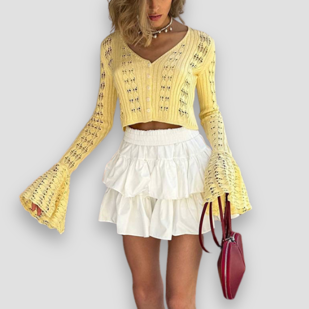 Badhie | Women’s Cropped Flare-Sleeve Knit Cardigan