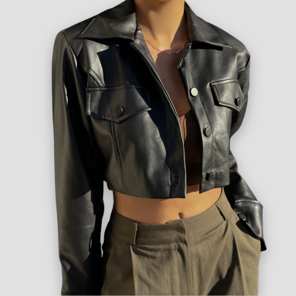 Badhie | Women’s Cropped Faux Leather Jacket