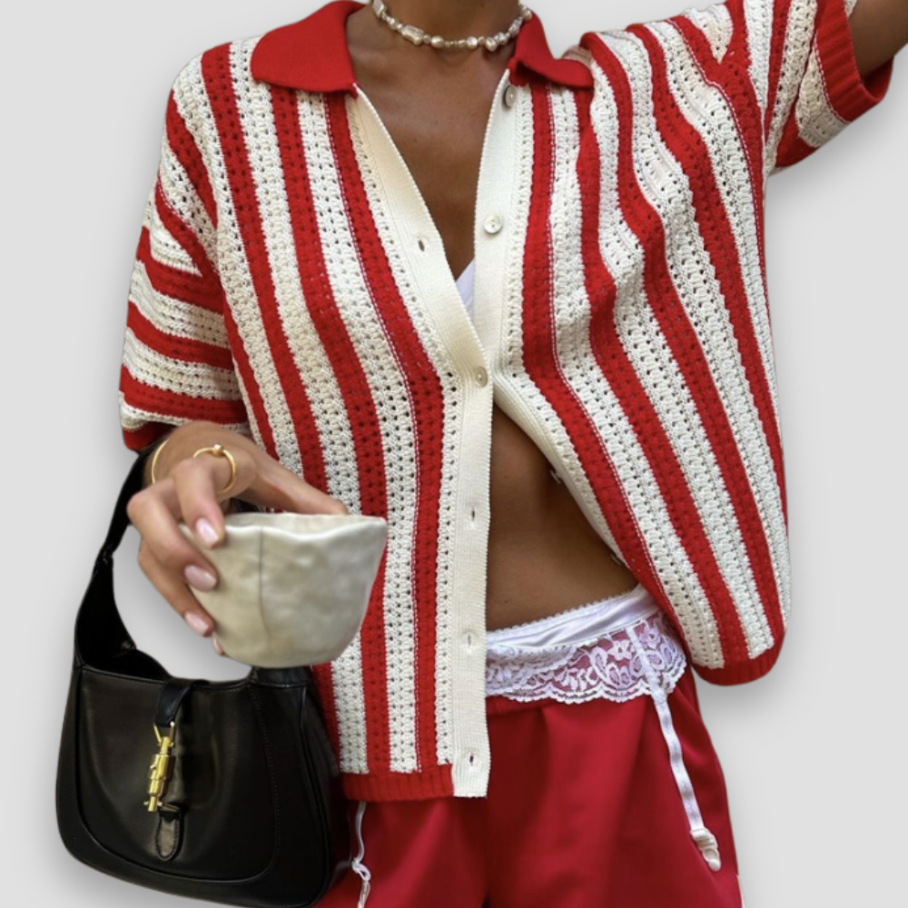 Badhie | Women’s Striped Crochet Button-Up Cardigan
