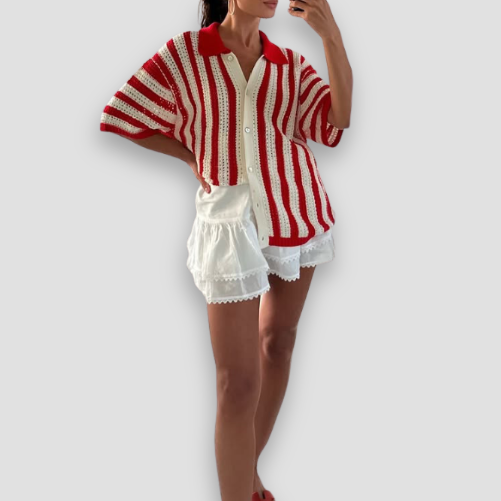 Badhie | Women’s Striped Crochet Button-Up Cardigan