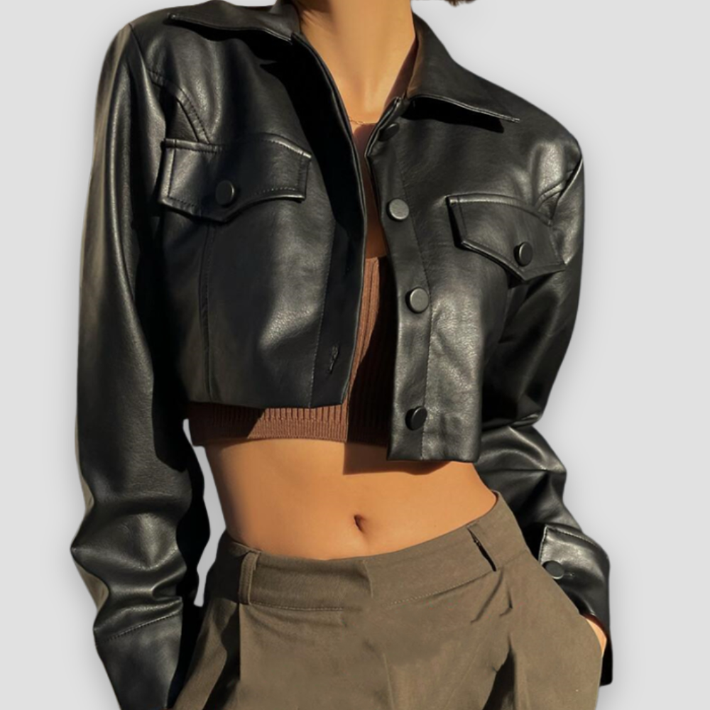 Badhie | Women’s Cropped Faux Leather Jacket